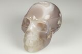 Polished Banded Agate Skull with Quartz Crystal Pocket #190480-2